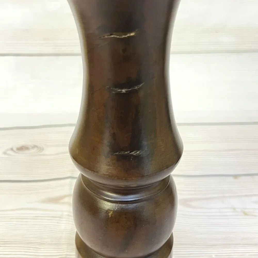 VTG Large Wood Turned Salt Shaker & Pepper Mill Grinder Set 12” MCM Retro Rustic